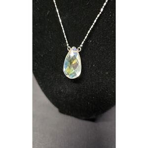 Iridescent Crystal Teardrop Pendant Necklace Costume Jewelry 14k Gold Filled